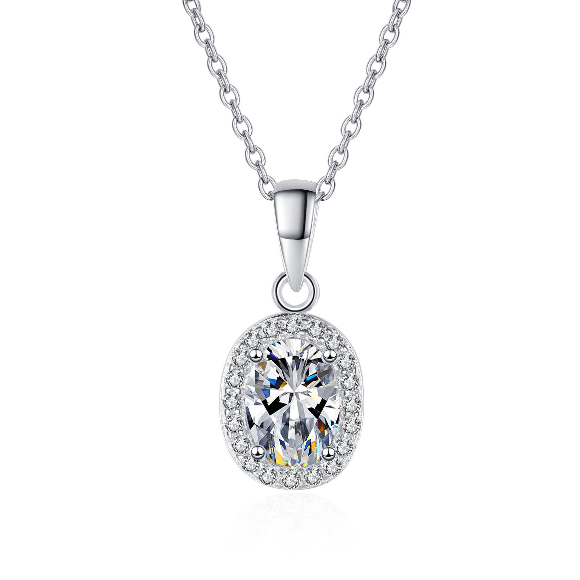 White Gold Oval Shape Diamond Solitaire Pendant